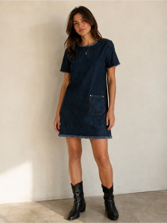 Cepo Denim Dresses & Skirts - Cepo Denim Dark Blue Denim Mini Shift Dress with Pocket